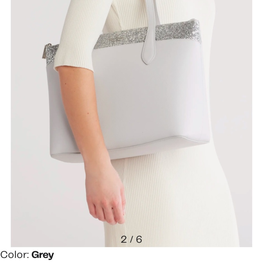 New Kate Spade Large Light Gray /Silver glitter tote